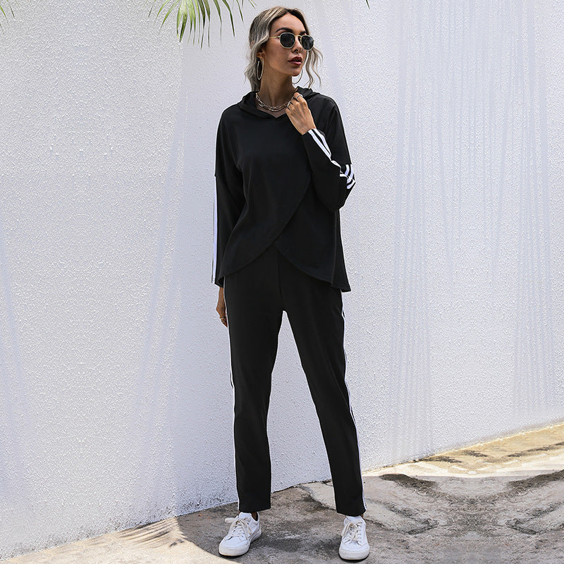 Fashion Women's Two-Piece Black Irregular Leisure Suit Women