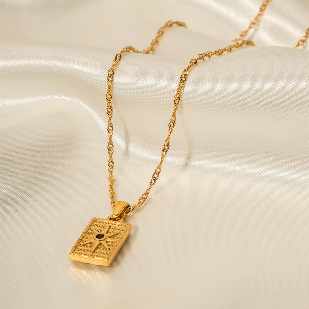5pcs Street Pendant Necklace 18K Gold Plated Reversible Reversible Octet Star Square Pendant Stainless Steel Necklace