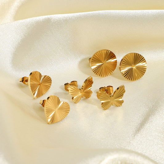 5pcs Gold Butterfly Round Heart-Shaped Earrings Drop 18K Gold Plated 316L Stainless Steel Titanium Steel Earrings Female