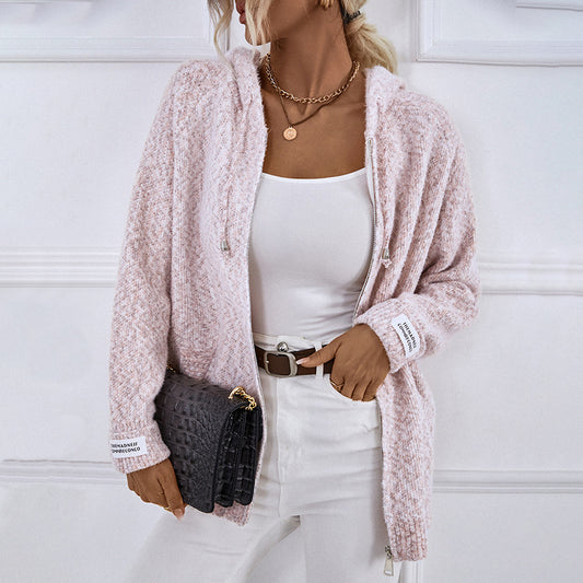 Drizzle Hooded Drawstring Cross Women's Zipper Knitwear Autumn And Winter New Sweater Cardigan Coat