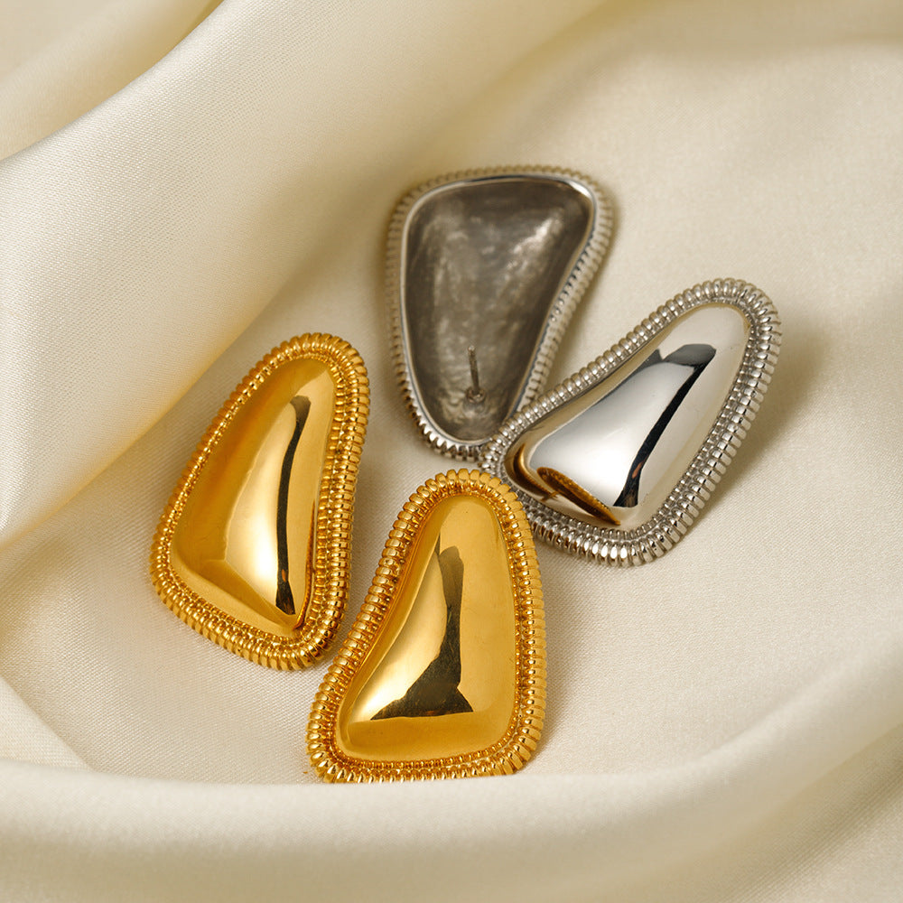 5pcs Of 18K Gold Stainless Steel Triangle Bread Edge Ring Earrings Do Not Fade Jewelry