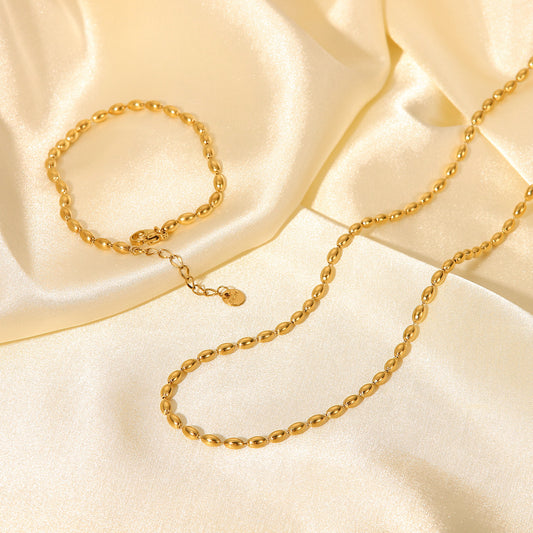 5pcs New Fashion Simple Oval Bead Bracelet Style 14K Gold Stainless Steel Necklace Women's Choker