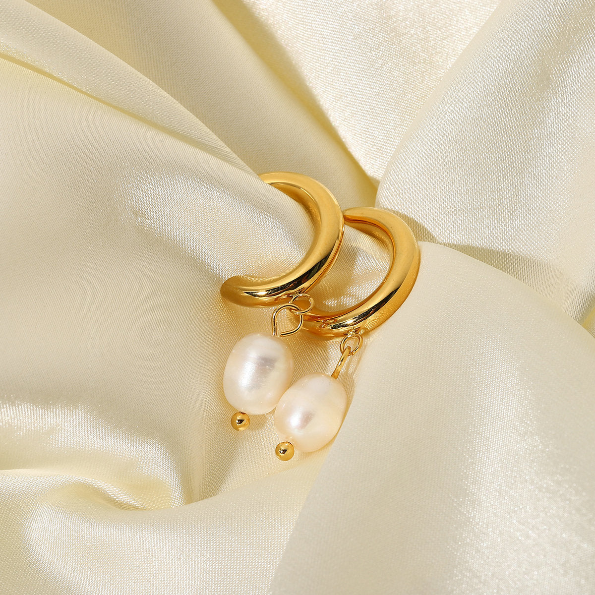 5pcs Stainless Steel Ring Earrings Jewelry C Pendant 18K Gold Smooth Earrings For Women