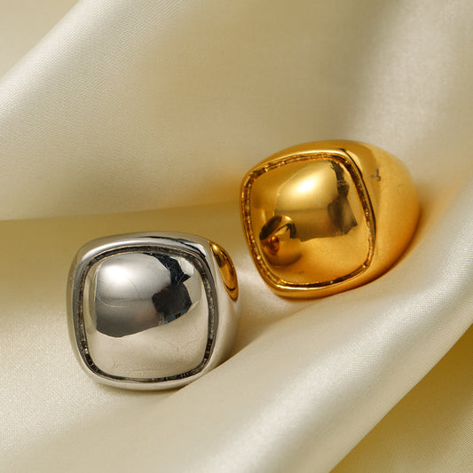 5pcs Double 18-Karat Gold Stainless Steel Regular Symmetrical Ring Non-Faded All-Match Stainless Steel Ring