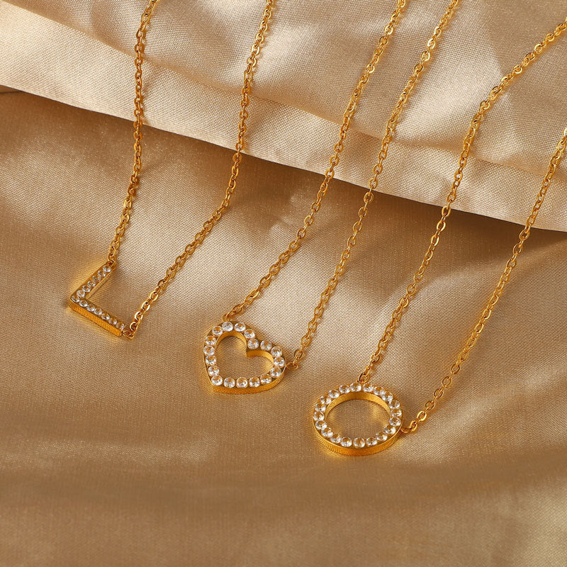 5pcs Hollow Geometry Disc Heart Necklace Jewelry Gold Stainless Steel Collar Cubic Zirconia Pendant Necklace For Women