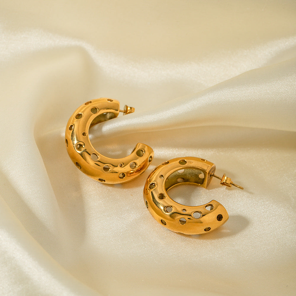 5pcs Fashion 18K Gold Stainless Steel 18K Gold Stainless Steel Round Hollow C-Shaped Earrings Earrings Studs