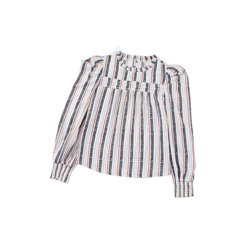Thin Simple Striped Chiffon Shirt Women's New Autumn Pullover Round Neck Long Sleeve Blouse Women