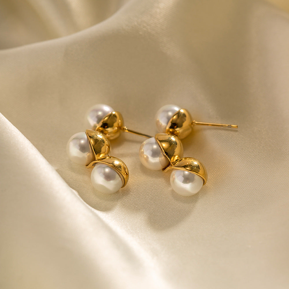 5pcs Accessories 16K Gold Plated 316L Stainless Steel Inlaid Pearl Earrings Temperament Fashion Earrings