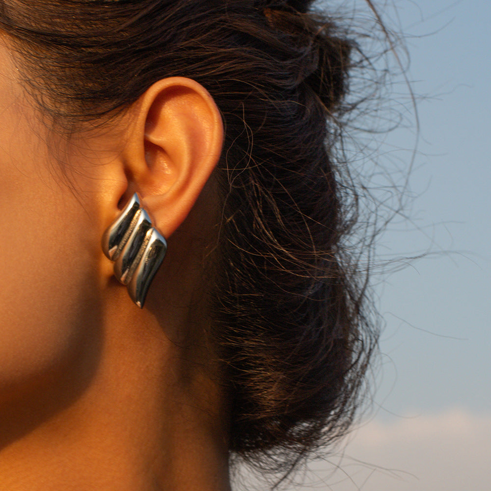 5pcs 18K Gold Stainless Steel Vintage Simple Earrings Studs Superior Sense Simple Titanium Steel Earrings Earrings