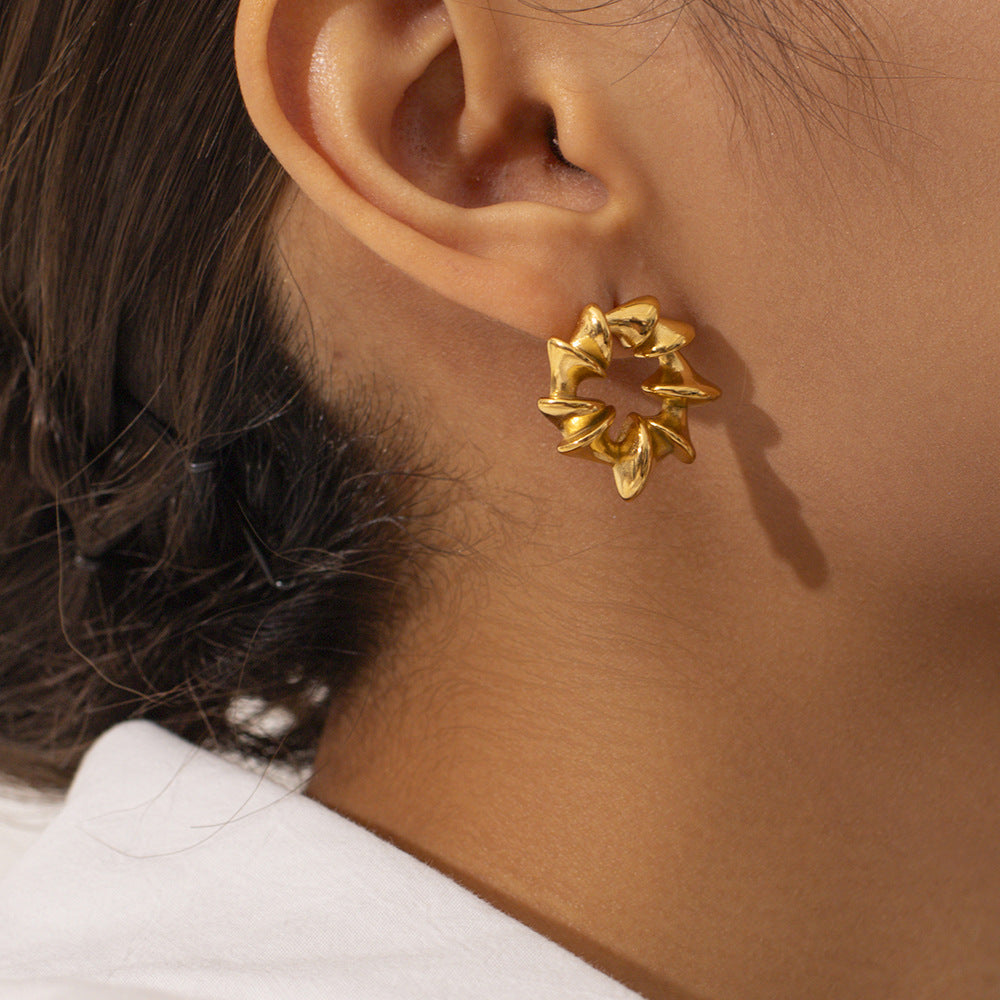 5pcs Earrings 18K Gold Stainless Steel Irregular Grain Round Spiral Studs Do Not Fade Women's Earrings
