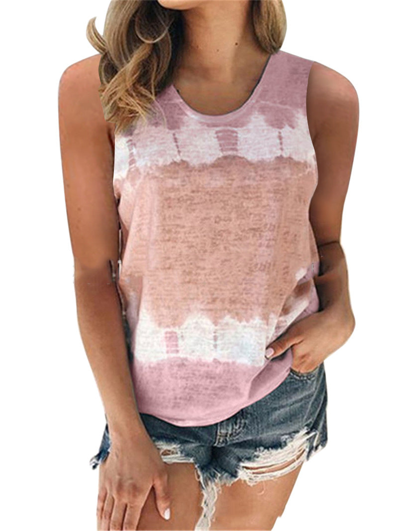 Spring And Summer New Women's Loose Crew Neck Vest Printed T-Shirt Top Woman