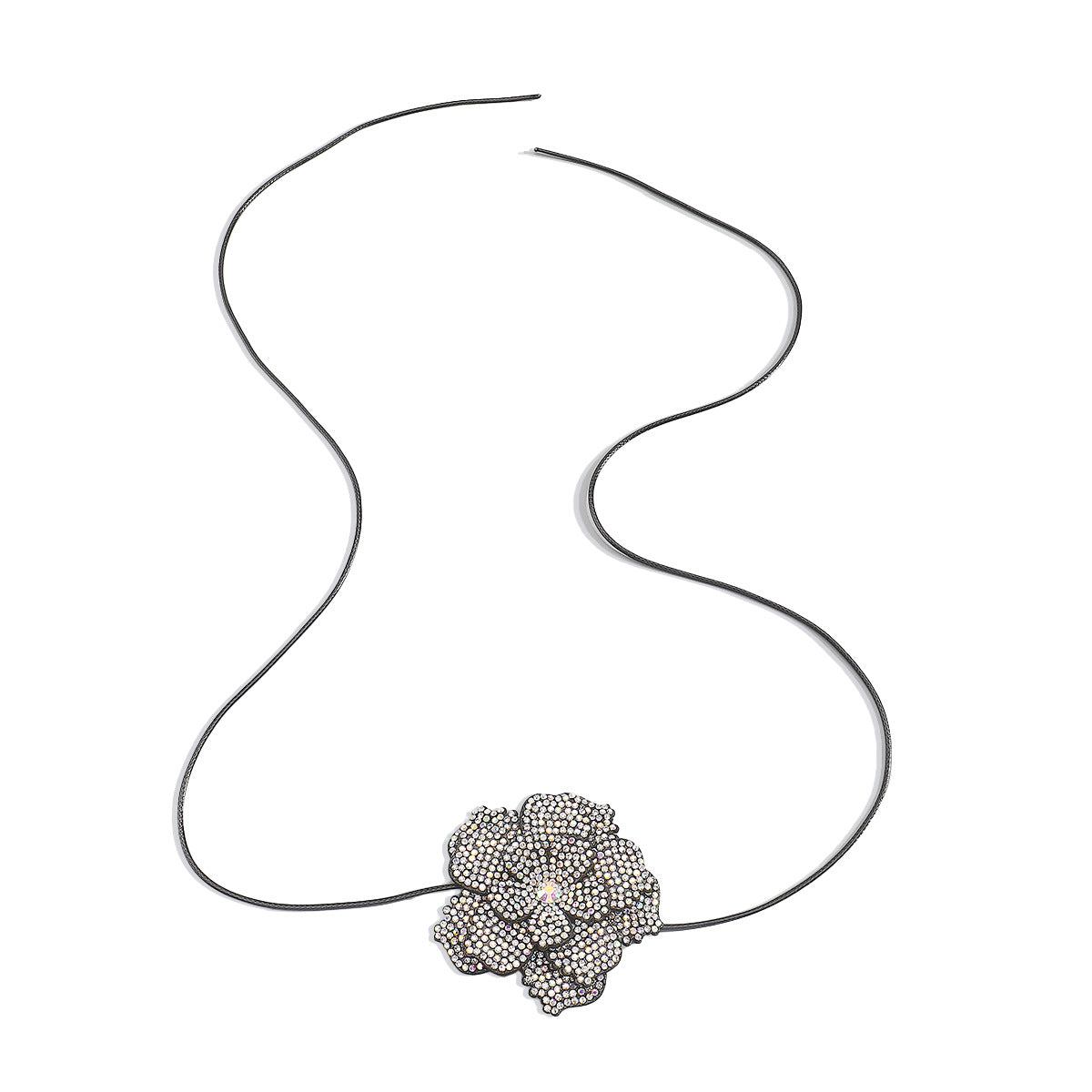 Vintage Full Diamond Chocker Camellia Necklace Small Wax String Lace-Up Small Fragrance Bracelet Female