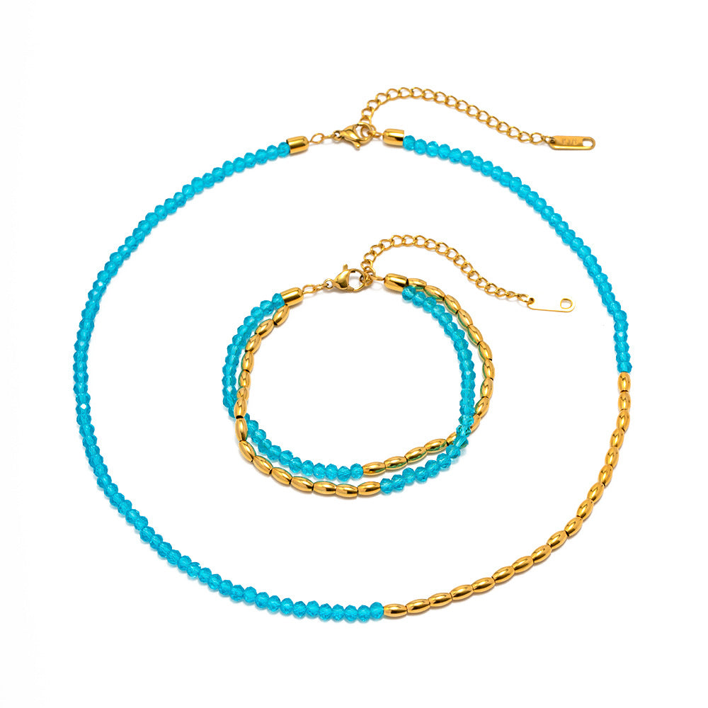 5pcs Fresh Summer Titanium Steel Necklace Women's Senior Sense Does Not Fade Color Minority Ethnic Beaded Necklace Jewelry