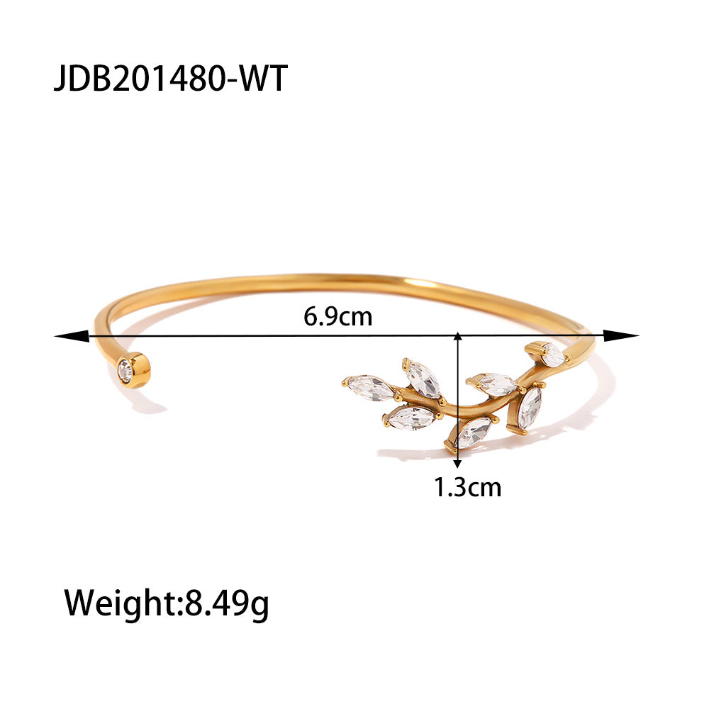 5pcs New Titanium Steel Ring 18K Gold Stainless Steel Leaf Shape Inlaid With Colored Zircon Ring Jewelry