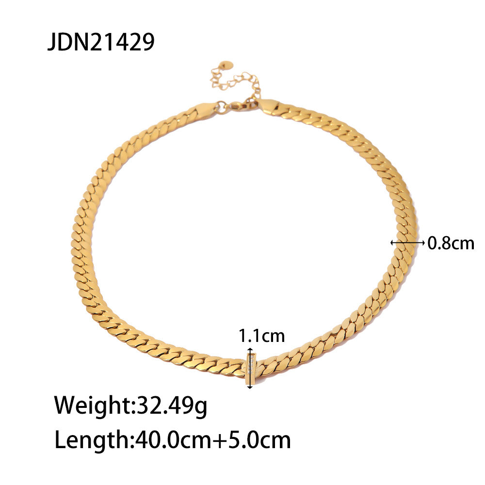5pcs Gold-Plated Titanium Steel Does Not Fade Necklace Female Light Luxury Niche Personality Hip Hop Simple Collar Bone Necklace