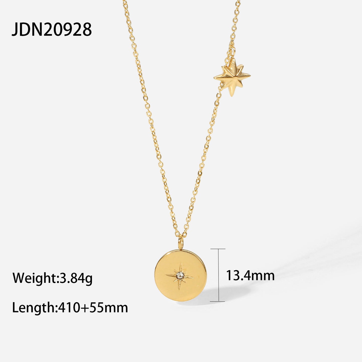 5pcs Fashion Necklace 18K Gold Plated Stainless Steel Round Brand Octet Star Set Zirconium Pendant Necklace Women