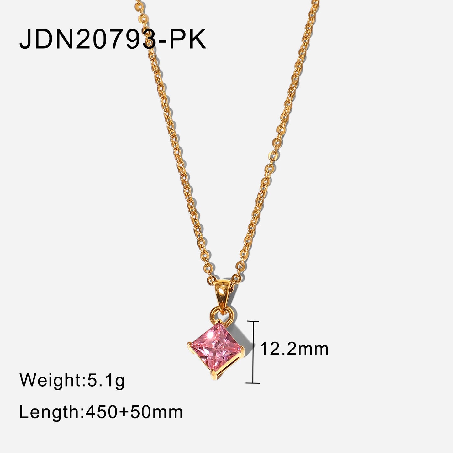 5pcs Fashion Fashion 18K Gold-Plated Stainless Steel Color Diamond-Shaped Zircon Pendant Necklace For Women