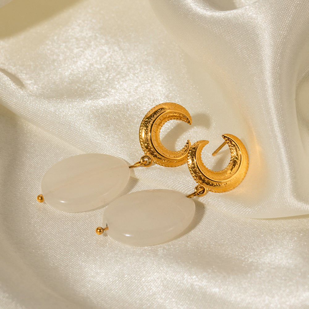 5pcs 18K Gold Stainless Steel Moon Studs Pendant Earrings All Matching Earrings