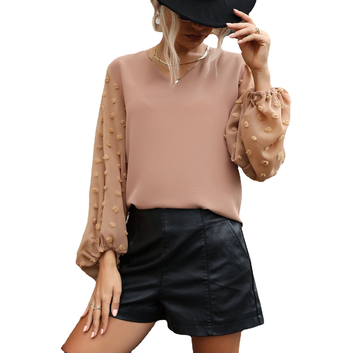 Shirt New Spring And Summer New V-Neck Women's Long-Sleeved Commuter Jacquard Shirt