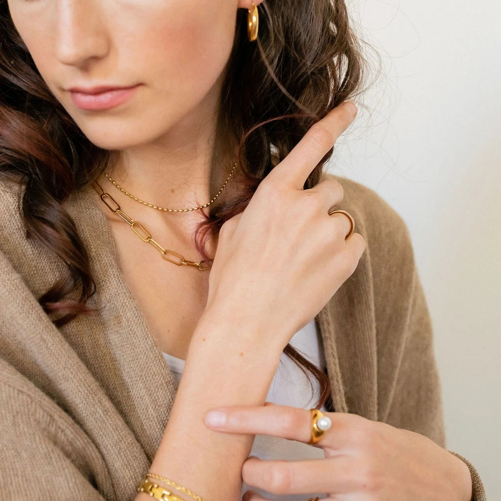 5pcs Punk Hip Hop Paper Clip Chain Necklace Jewelry Vacuum Plated 18K Gold Stainless Steel Collar For Women