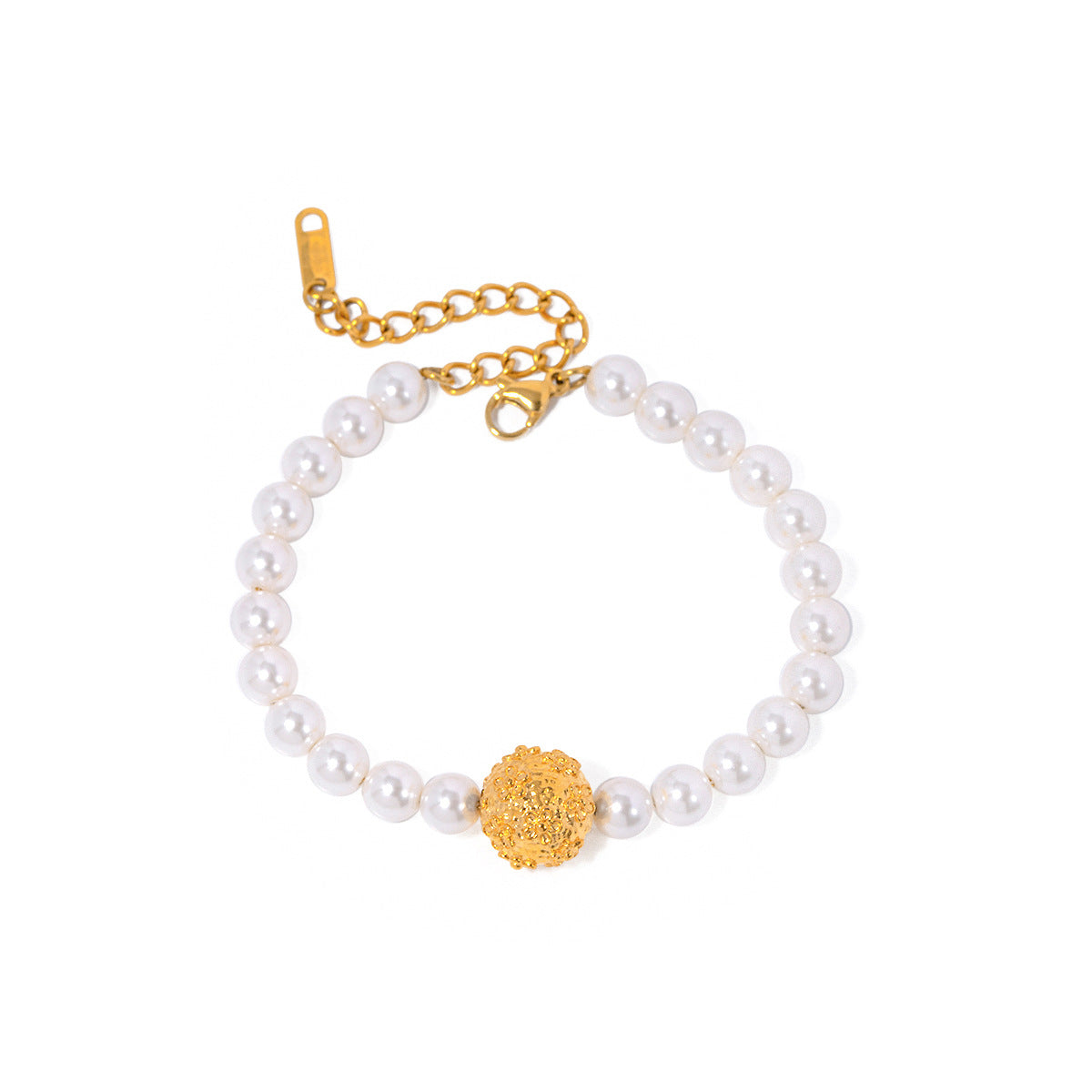 5pcs High-Grade 18-Carat Gold Stainless Steel Hammer Embossed Flower Ball Pearl Bracelet Titanium Steel Color-Proof Bracelet