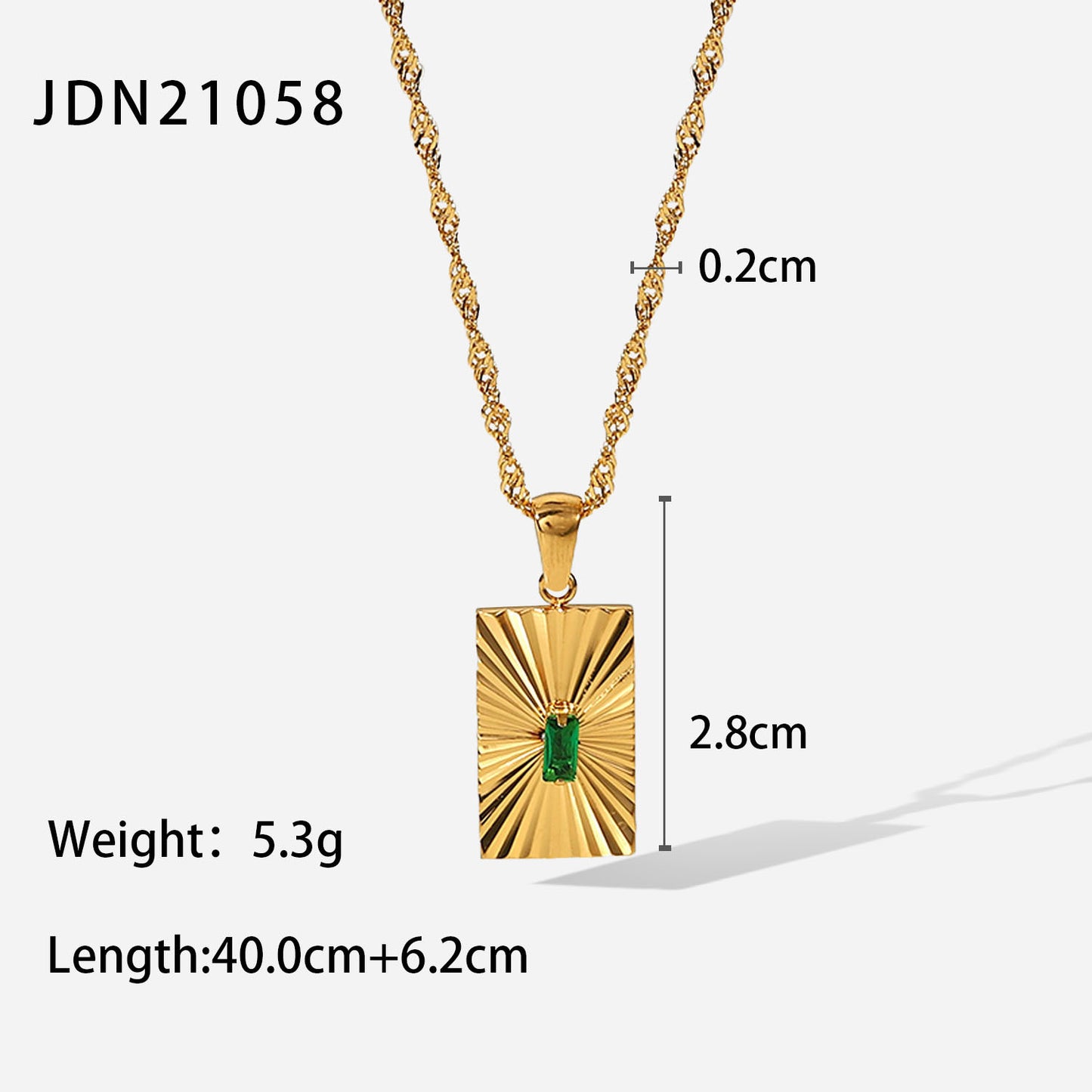 5pcs Vintage Emerald Zircon Mosaic Split Flower Rectangular Pendant Necklace 18K Gold Stainless Steel Collar Female