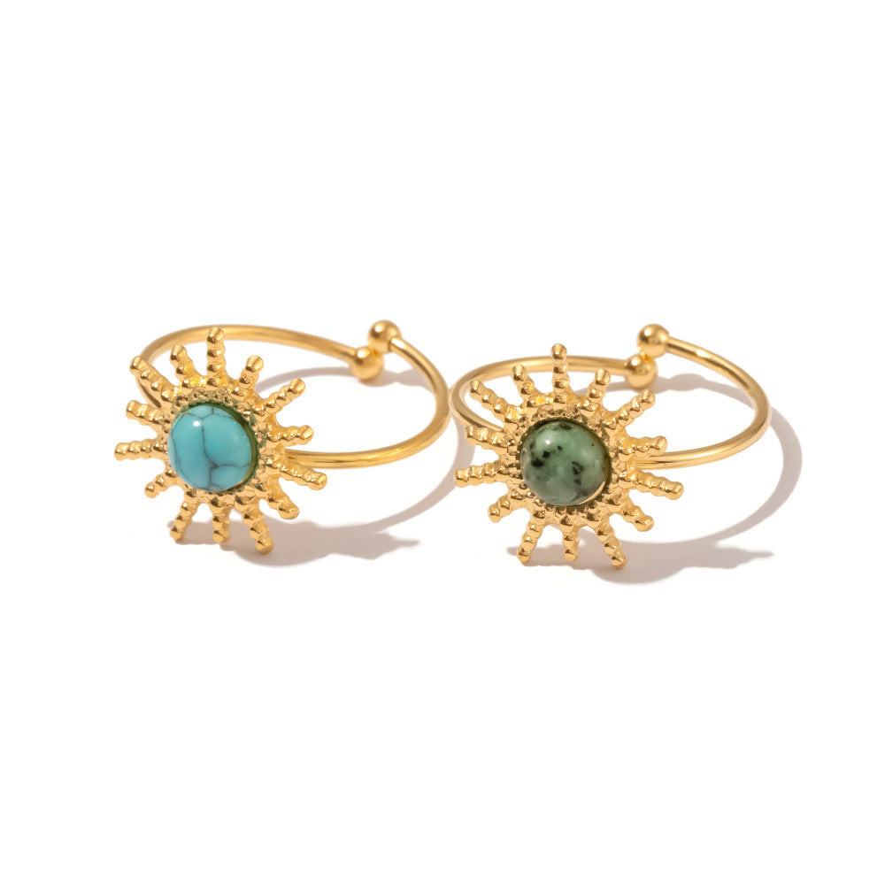 5pcs New Titanium Steel Ring Sun Shape Set African Turquoise/Turquoise Open Ring Jewelry For Women