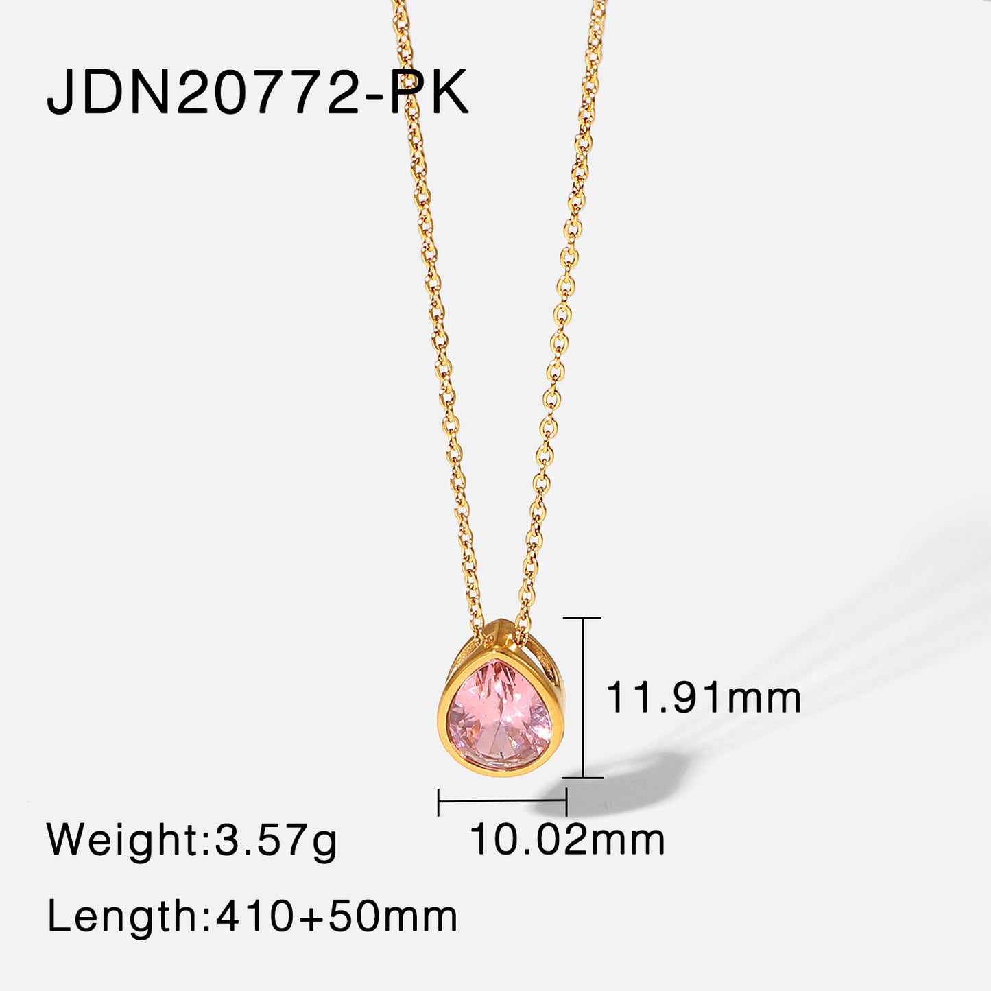 5pcs Romantic Drop Type White // Green Zircon Pendant Necklace 18K Gold Stainless Steel Necklace Jewelry For Women