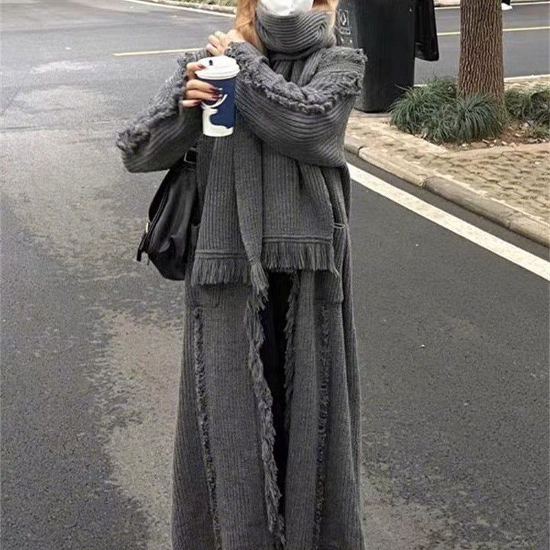Knit Cardigan Woman Autumn And Winter New Lazy Long Fringe Design Feeling Soft Waxy Fashion Loose Sweater Woman Coat