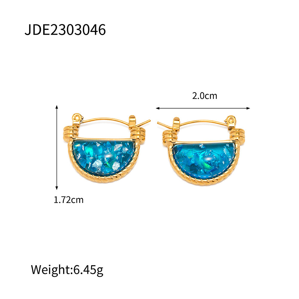5pcs Stylish Retro Style Natural Blue Resin Fan Basket Pendant Necklace Women's Stainless Steel Jewelry