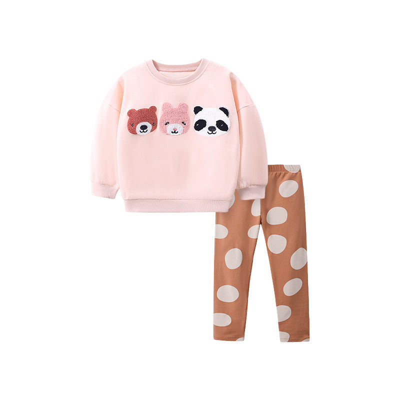 Winter Girls Plus Fleece Hoodie Fall Children's Set Cute Girls Trouser Set
