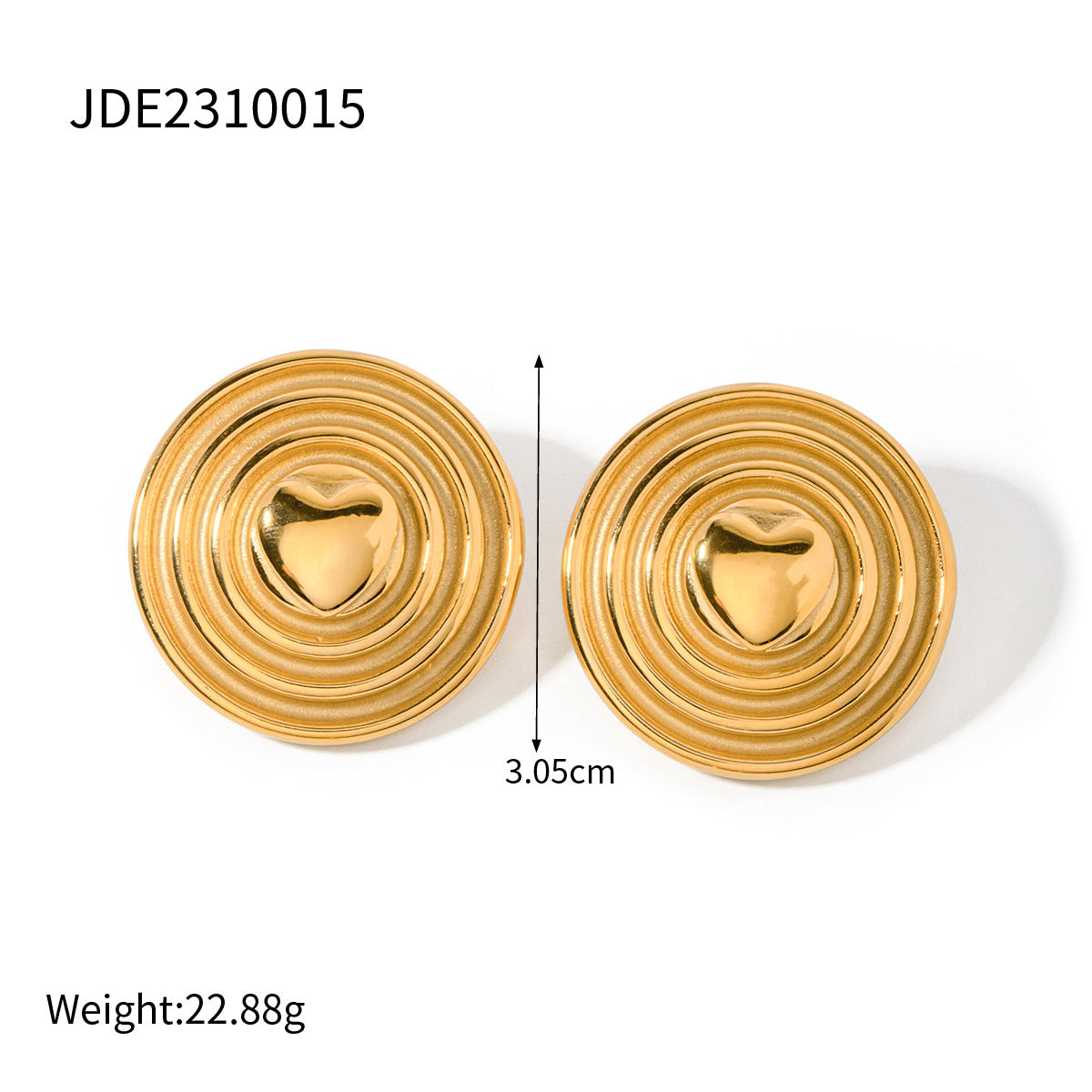 5pcs Gold Stud Earrings Fashion Personality 18K Gold Stainless Steel Centre Heart Round Corrugated Earrings