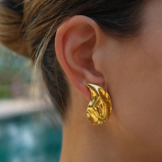 5pcs 18K Gold Plated Drop Shape Hammer Earrings Women's Fashion All-In-One Geometric Earrings