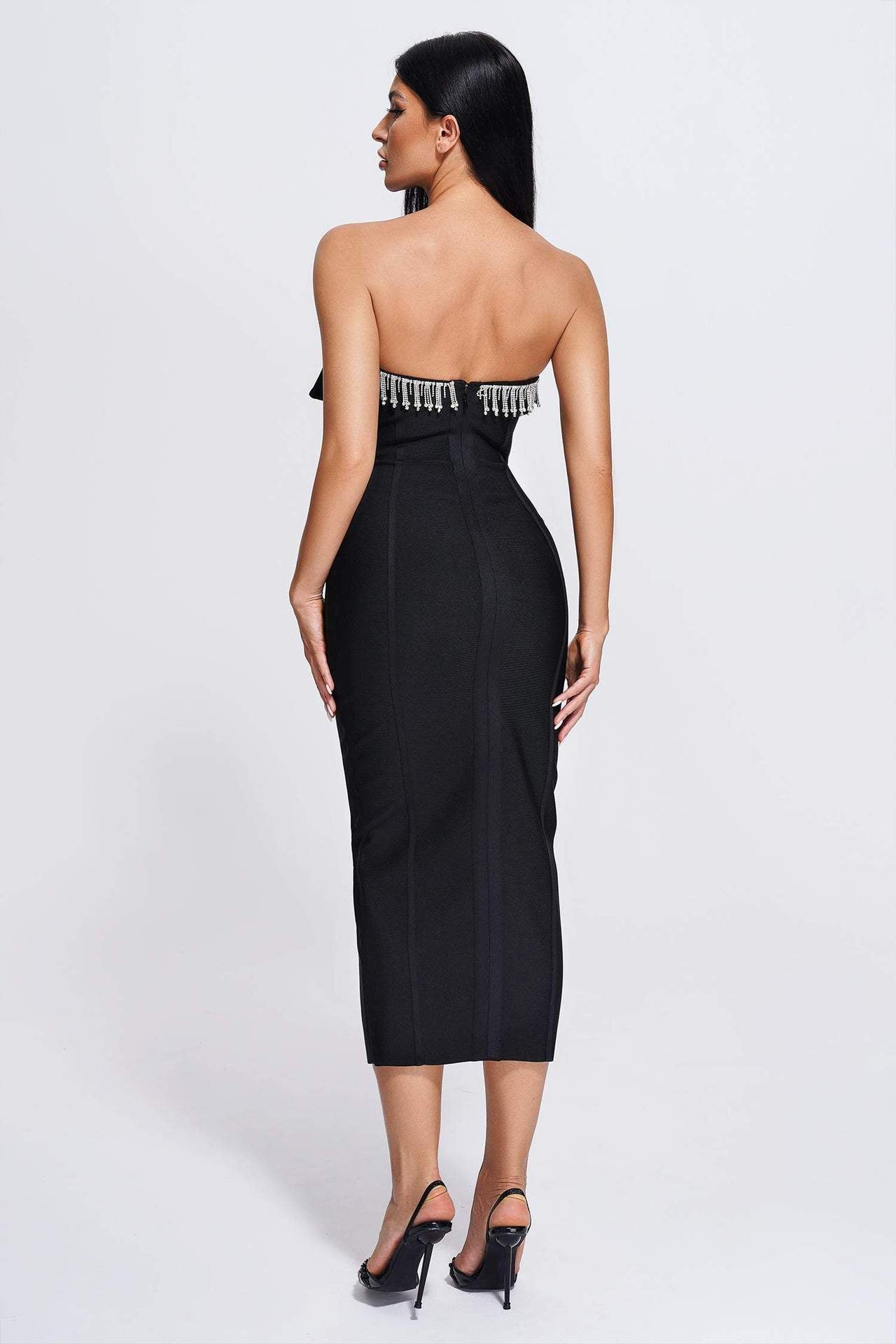 New Bandage Dress Stylish And Elegant Long Black Sequin Strapless Party Dress