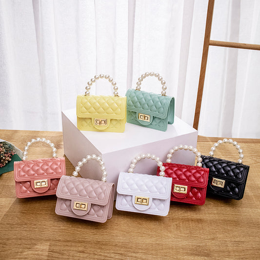 New Beaded Jelly Bag Mini  Bright Face Jelly Bag Diamond Lattice Chain Bag Pearl Handbag  Women's Bag