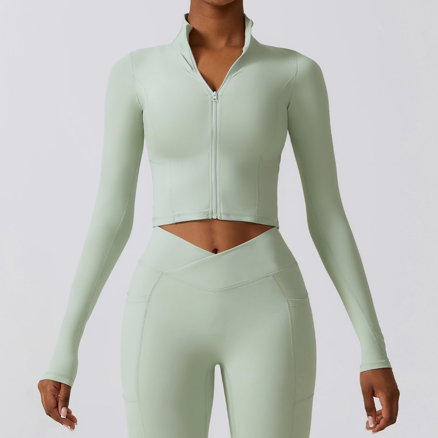 Winter Quick Dry Long Sleeve Yoga Suit Coat Zipper Running Coat Tight Naked Fitness Suit