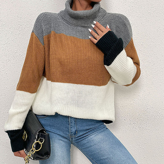 New Autumn  Women's Pullover Loose Color Turtleneck Sweater