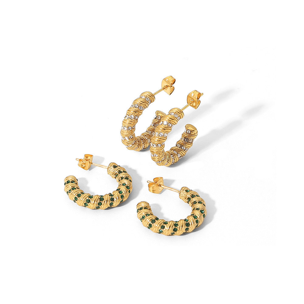 5pcs New Fashion Women's Earrings 18K Gold-Plated Stainless Steel Jewelry Spiral C-Shaped Zircon Earrings Jewelry