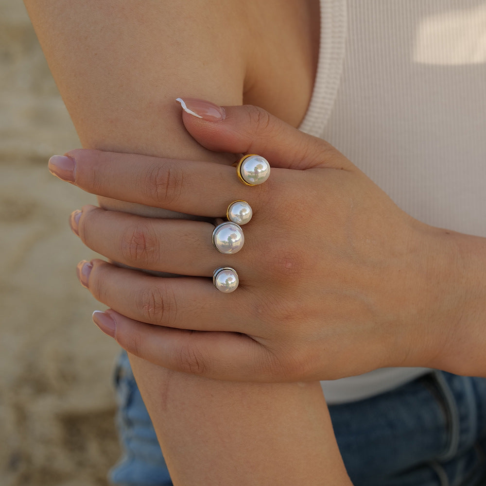 5pcs 18K Gold Stainless Steel Pearl Size Open Ring Ring Does Not Fade Ring