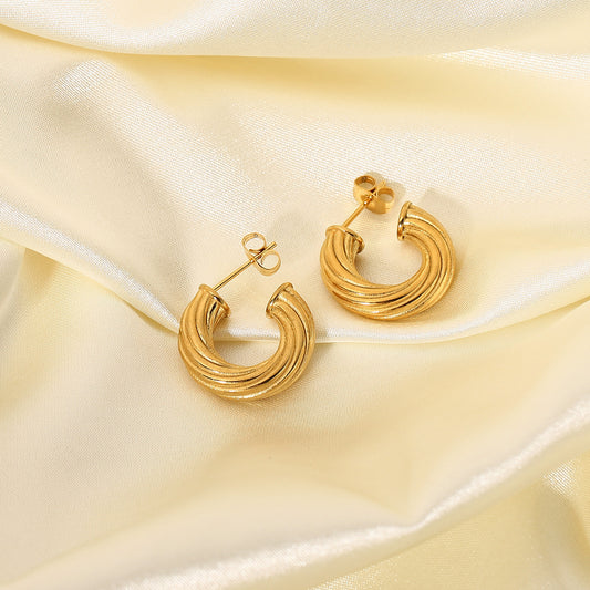 5pcs Stylish 18K Gold-Plated Earrings Stainless Steel Twisted Earrings Stud Titanium Steel Earrings For Women