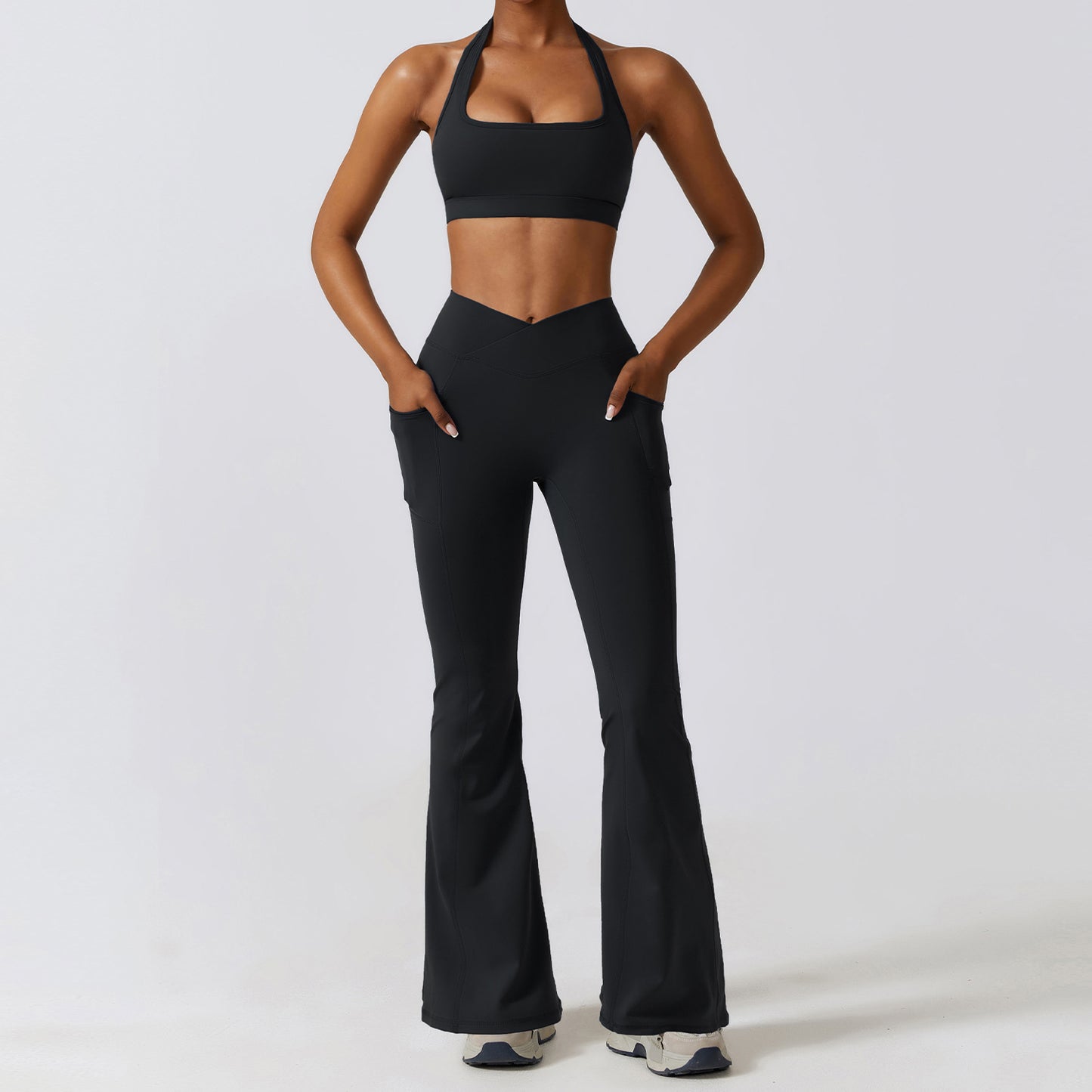 Quick Dry Beauty Back Yoga Set Pocket Tight Running Sports Set Female Nude Fitness Clothing
