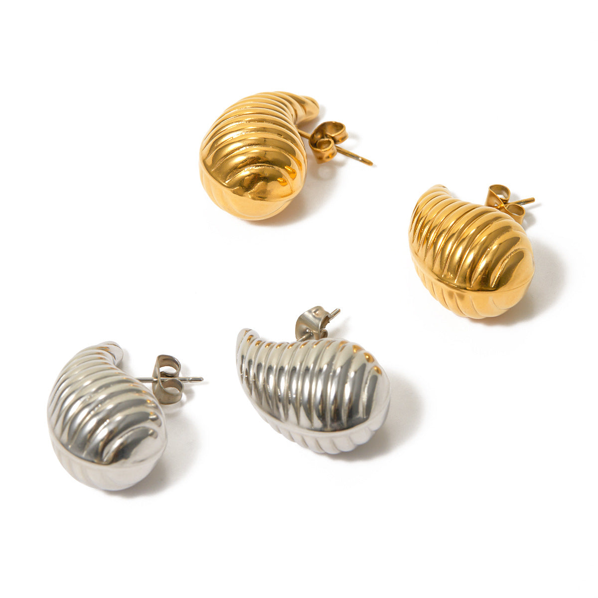 5pcs Titanium Steel 18K Gold Stainless Steel Striped Drop Earrings New Stylish Earrings Of The Year