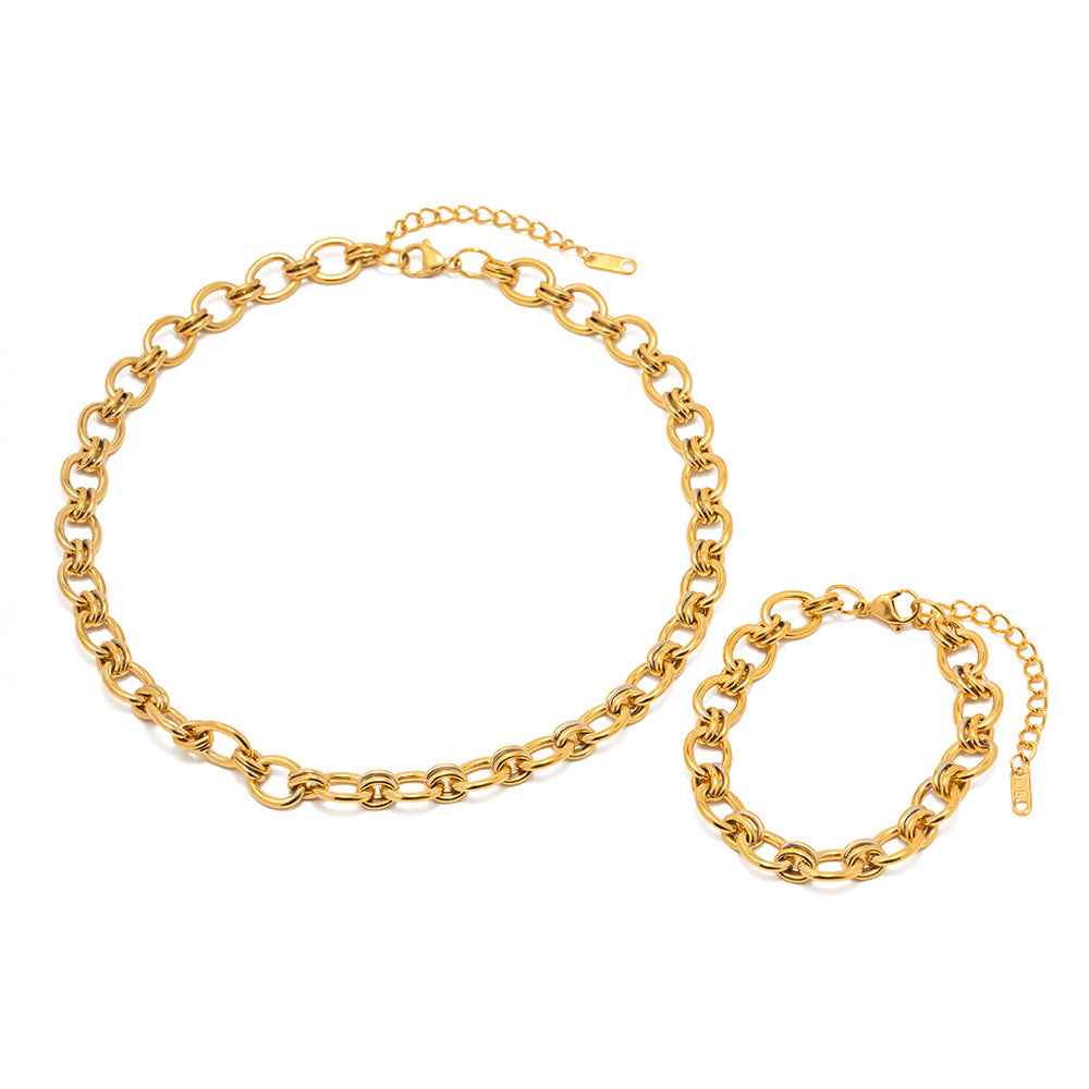5pcs 18K Gold Plated Chain Stainless Steel Bracelet All-Match Titanium Steel Non-Fading Bracelet Jewelry
