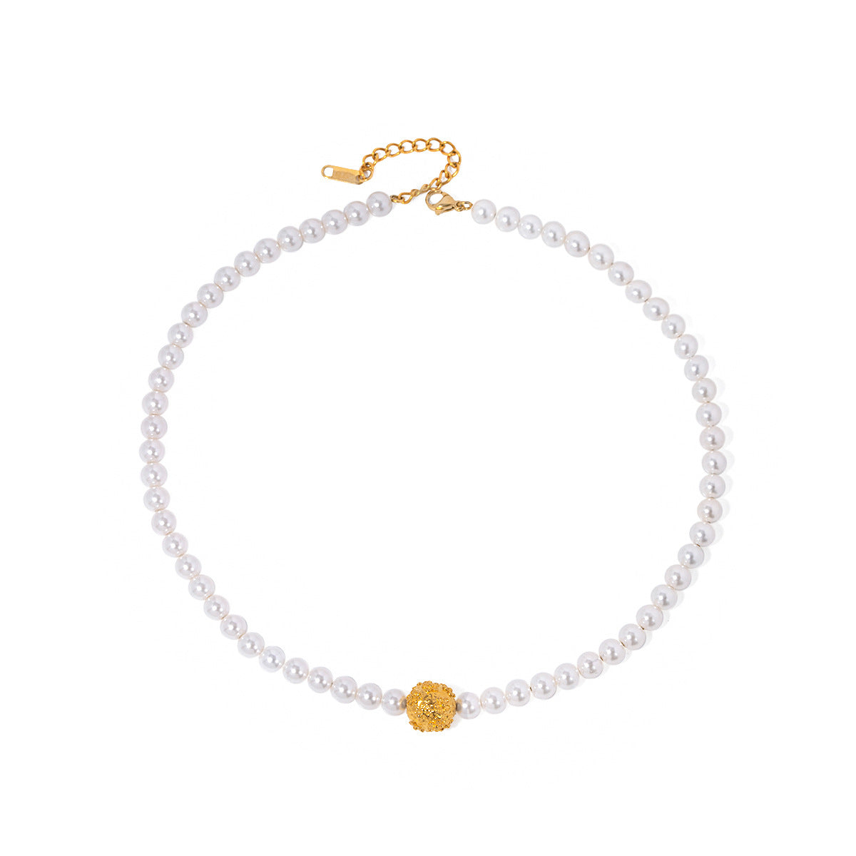5pcs 18K Gold Stainless Steel + Pearl/Hammer Embossed Flower Ball Pearl Necklace Choker