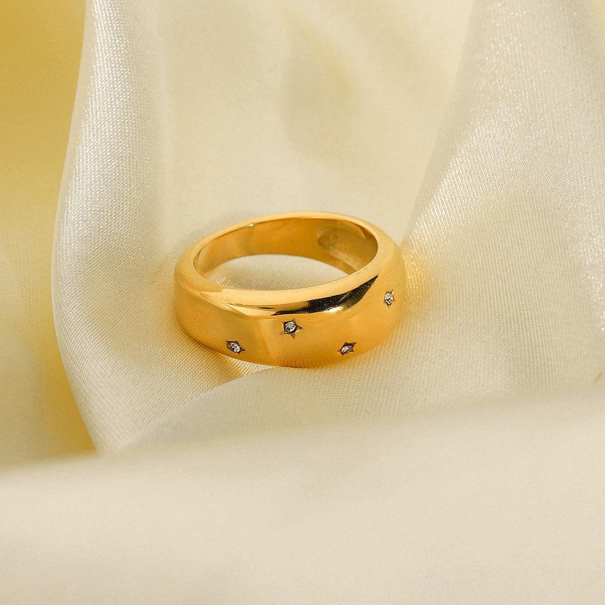 5pcs Titanium Steel Ring 18K Gold Plated Stainless Steel Star Set Zircon Ring For Women