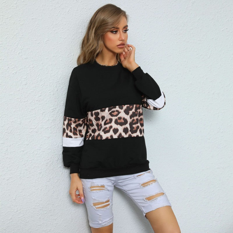 Casual Mid-Length Leopard Print Long-Sleeve Hoodie for Women