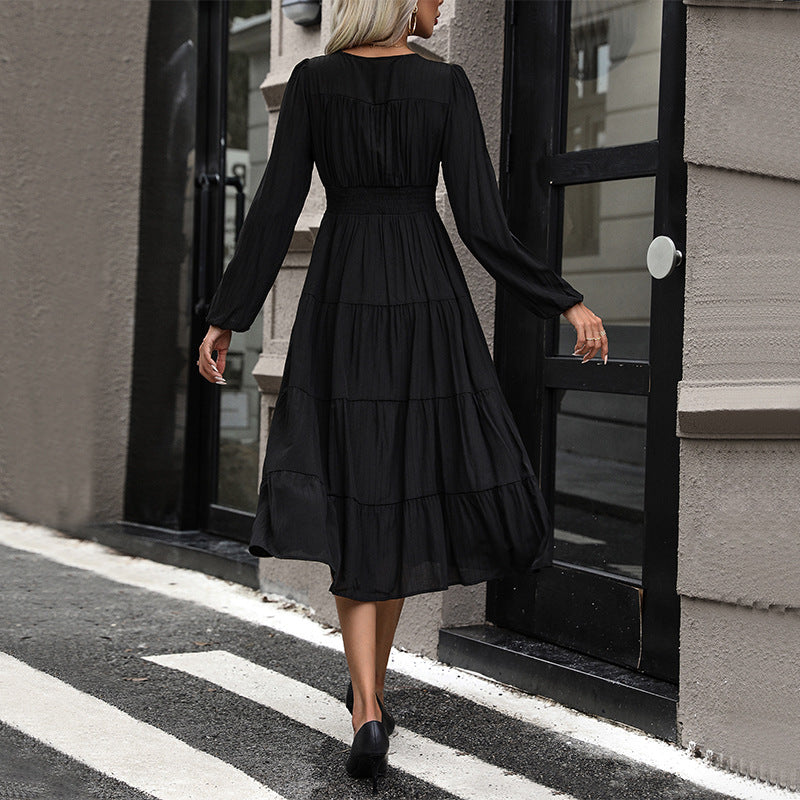 Autumn New Fashion Women's Dress Black Long-Sleeved Dress