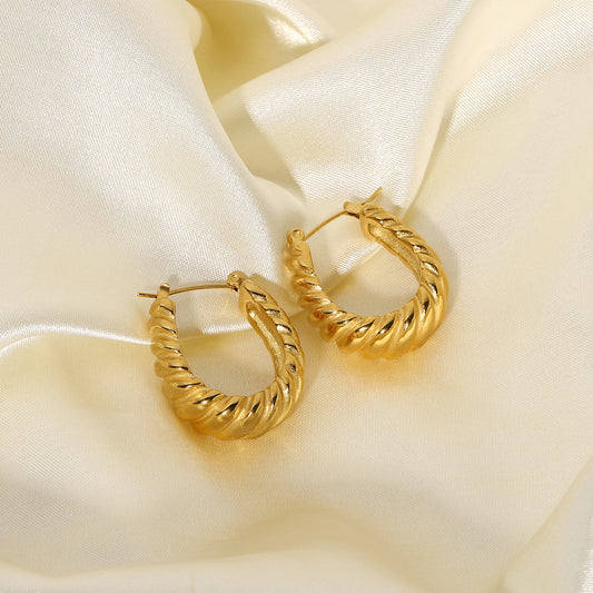 5pcs Fashion C-Shaped Croissant Earrings 18K Gold-Plated Stainless Steel Twist Croissant Earrings For Women Jewelry