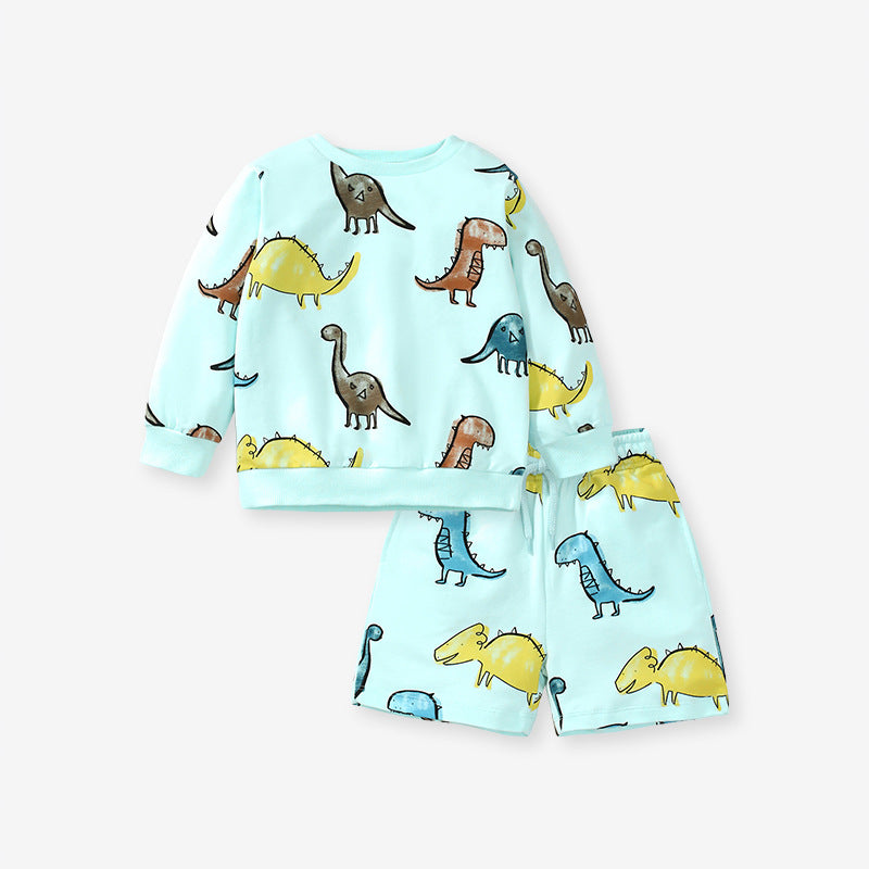 Fall Boys Hoodie Set Boys Long Sleeve Children's Set Pure Cotton Shorts Set