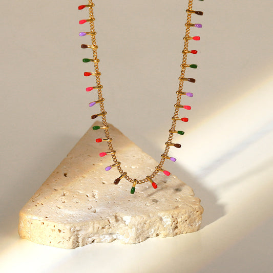 5pcs New Fashion Style Colorful Dripping Oil Fringe Choker 18K Gold Collarbone Chain Stainless Steel Necklace For Women